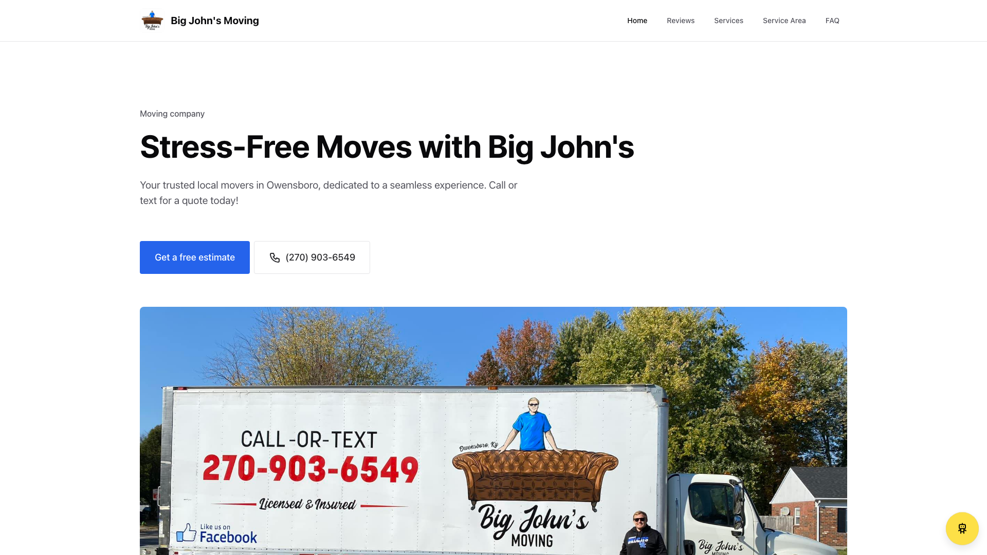 Big John's Moving website homepage